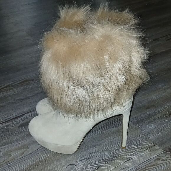 Gianni Bini Fur Topped Heeled Booties in Tan size 8 - Picture 2 of 10